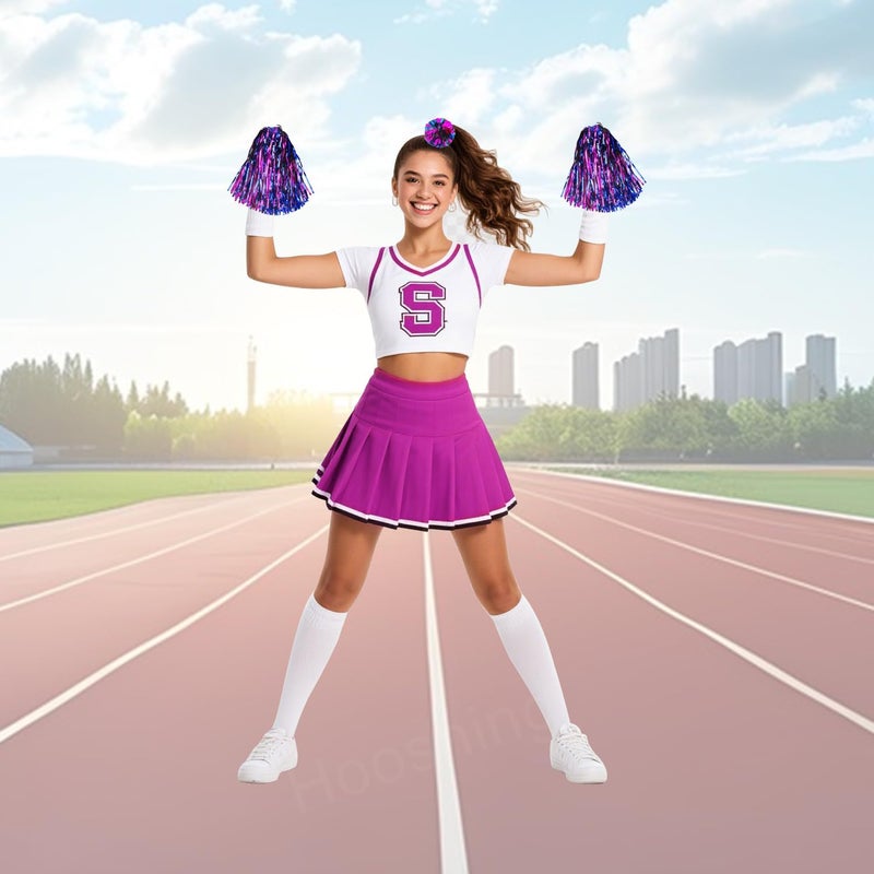 Hooshing 5PCS Pom Poms Cheerleading Shaker and Hair Ropes Wrist Ties with Poms for Cheerleader Girls Sports Spirits Rewards Cheer in Party Festival - Image 4